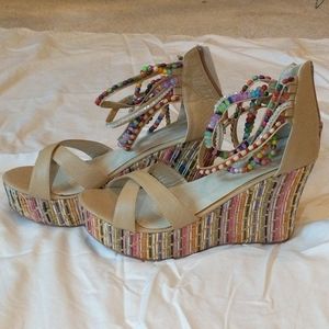 Tan multicolor platform wedges